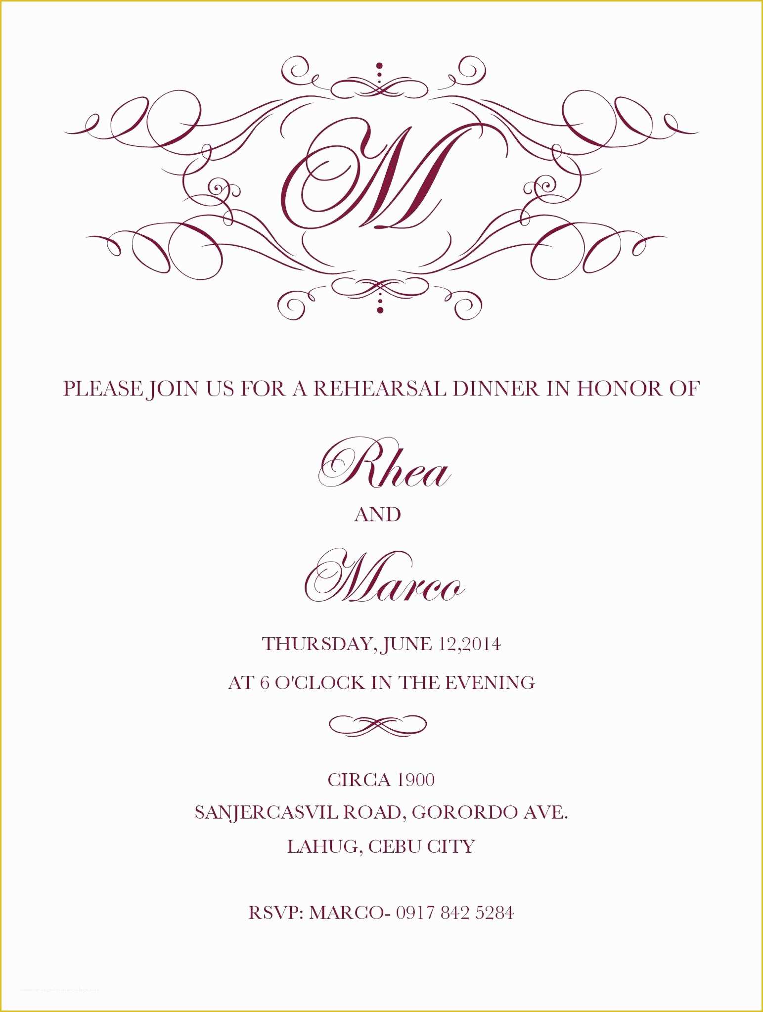 Free Dinner Invitation Template Of Pretty Rehearsal Dinner Invitation Template Free