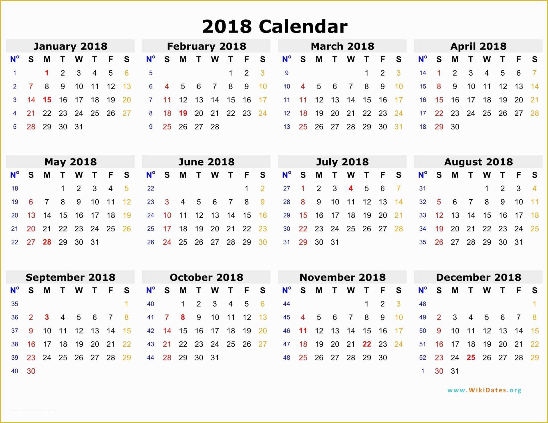 Free Downloadable Calendar Template Of 2018 Calendar Template