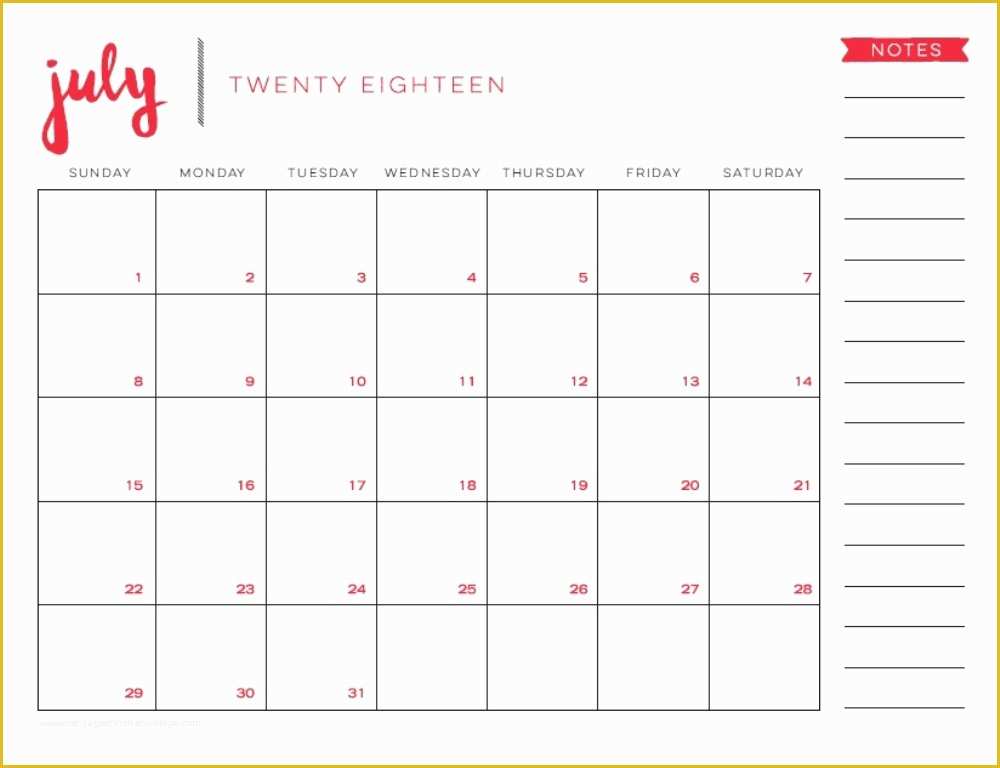 Free Downloadable Calendar Template Of 2018 July Calendar Printable Monthly Template