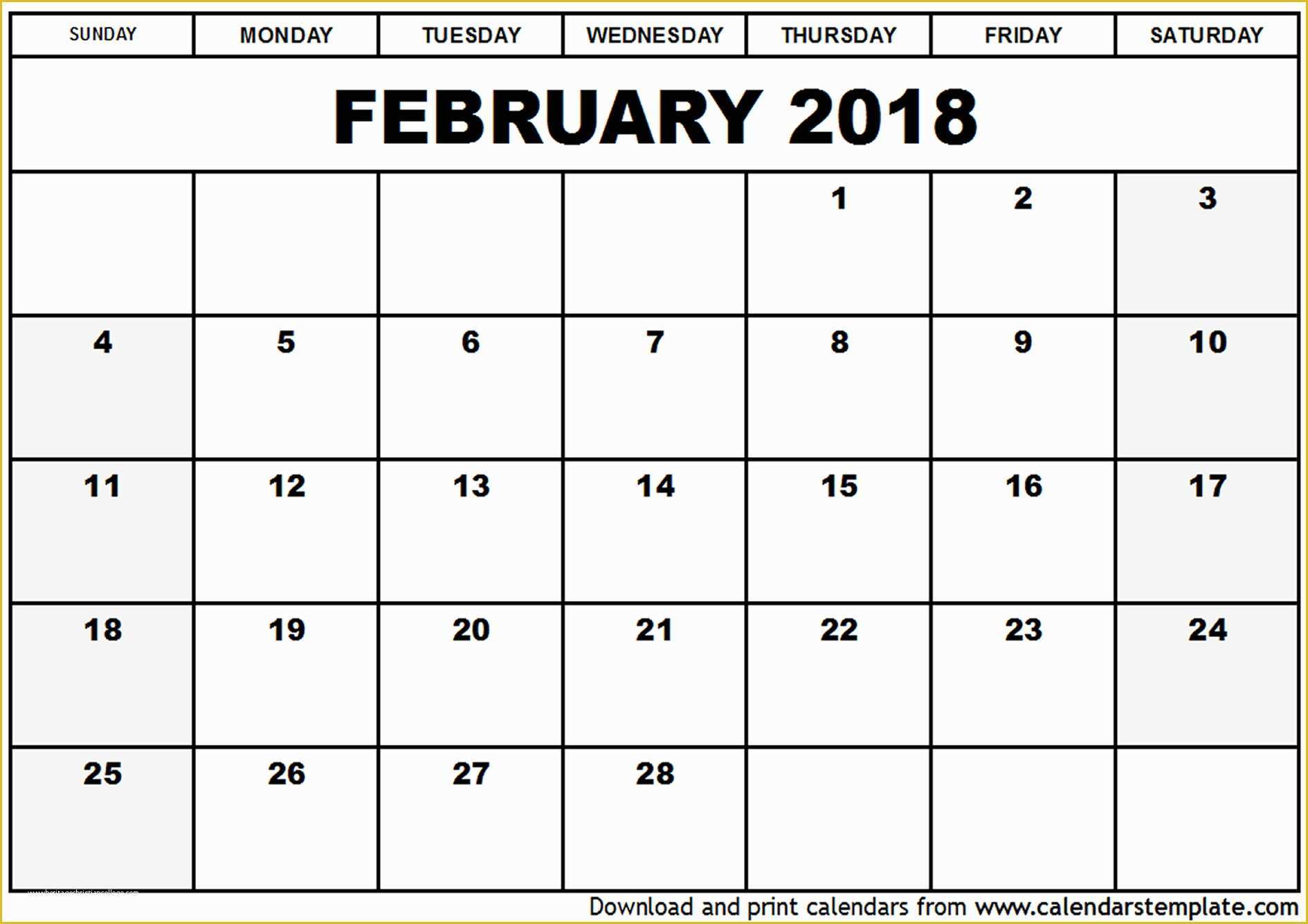 Free Downloadable Calendar Template Of February 2018 Calendar Template