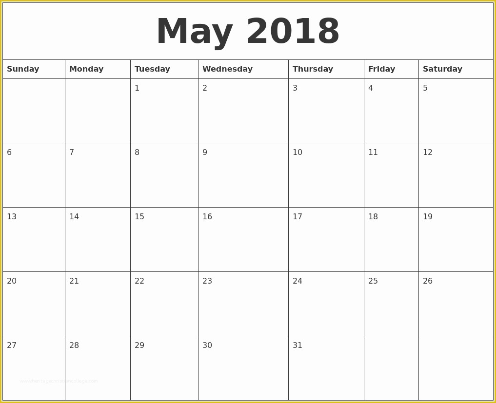 Free Downloadable Calendar Template Of May 2018 Free Printable Calendar Templates