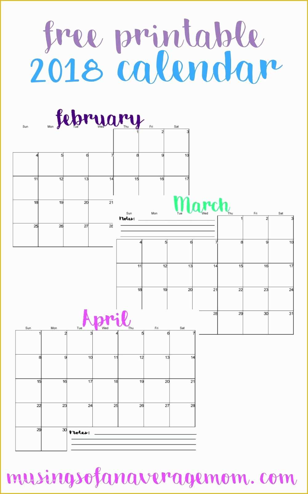 Free Downloadable Calendar Template Of Musings Of An Average Mom 2018 Horizontal Calendars