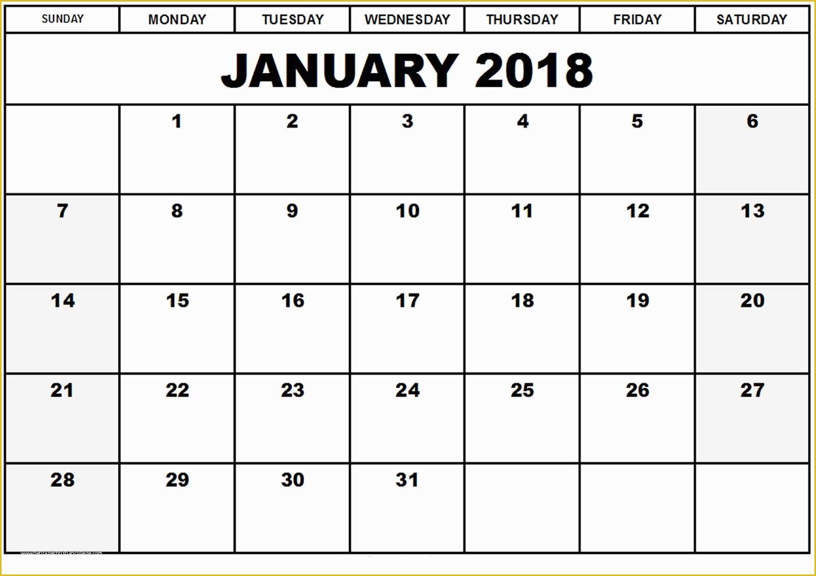Free Downloadable Calendar Template Of Printable Calendar 2018 [free] January 2018 Printable