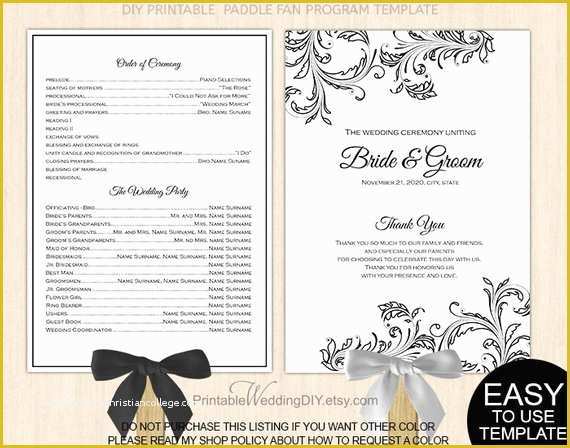 Free Downloadable Wedding Program Template that Can Be Printed Of Items Similar to Black Filigree Fan Program Template