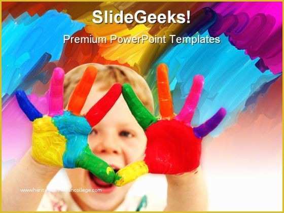 Free Early Childhood Powerpoint Templates Of Happy Child with Painted Hands Art Powerpoint Templates