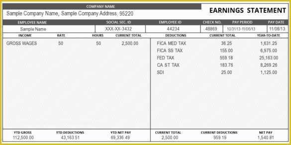 Free Earnings Statement Template Of 24 Pay Stub Templates Samples Examples & formats