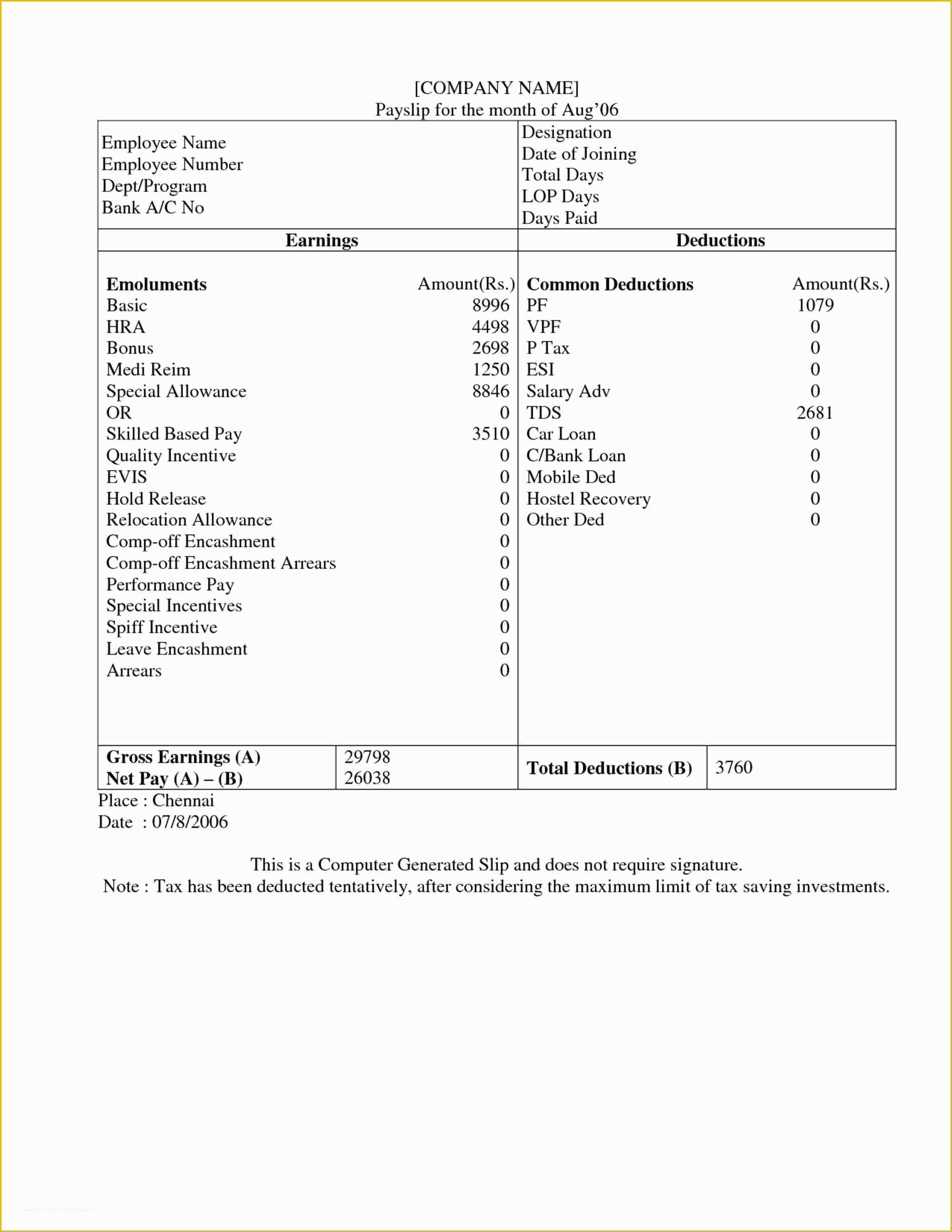 Free Earnings Statement Template Of Free Employee Earnings Statement Template