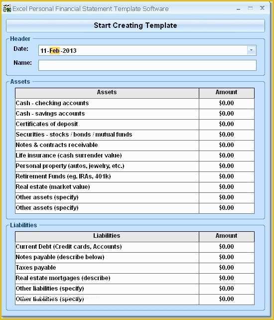 Free Earnings Statement Template Of Personal Financial Statement Template Excel Free 2016