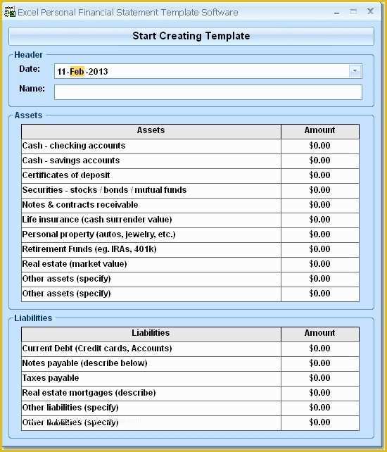 Free Earnings Statement Template Of Personal Financial Statement Template Excel Free 2016