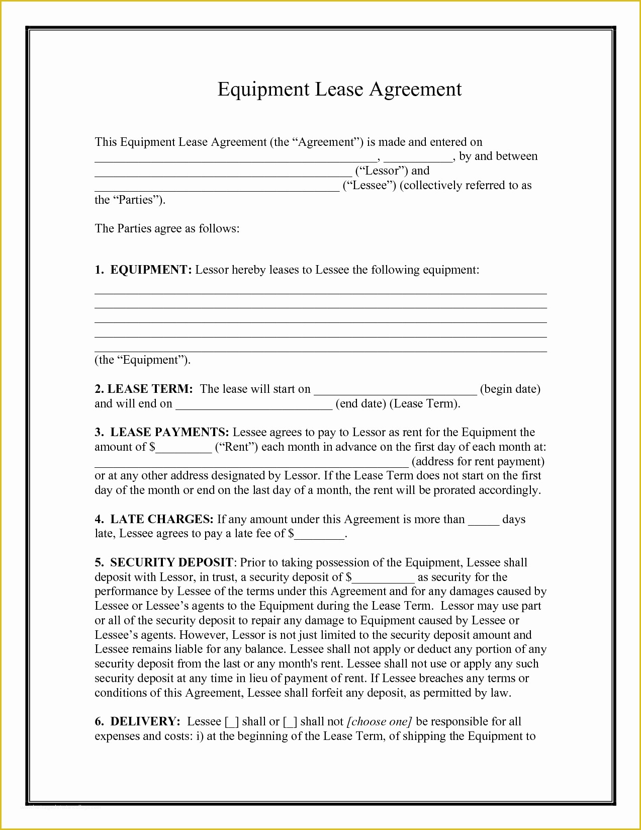 Free Easy Lease Agreement Template Of 10 Best Of Equipment Rental Agreement Template Free