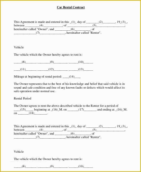 Free Easy Lease Agreement Template Of 17 Car Rental Agreement Templates Free Word Pdf format
