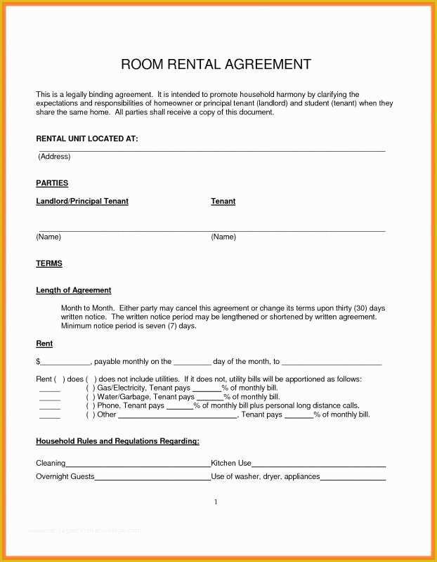 Free Easy Lease Agreement Template Of Room Rental Agreement Pdf