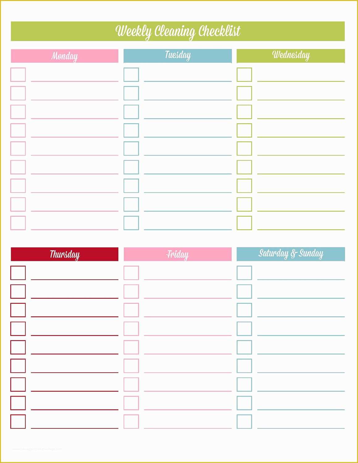 Free Editable Cheque Template Of Weekly Cleaning Checklist Editable Printable Pdf Instant