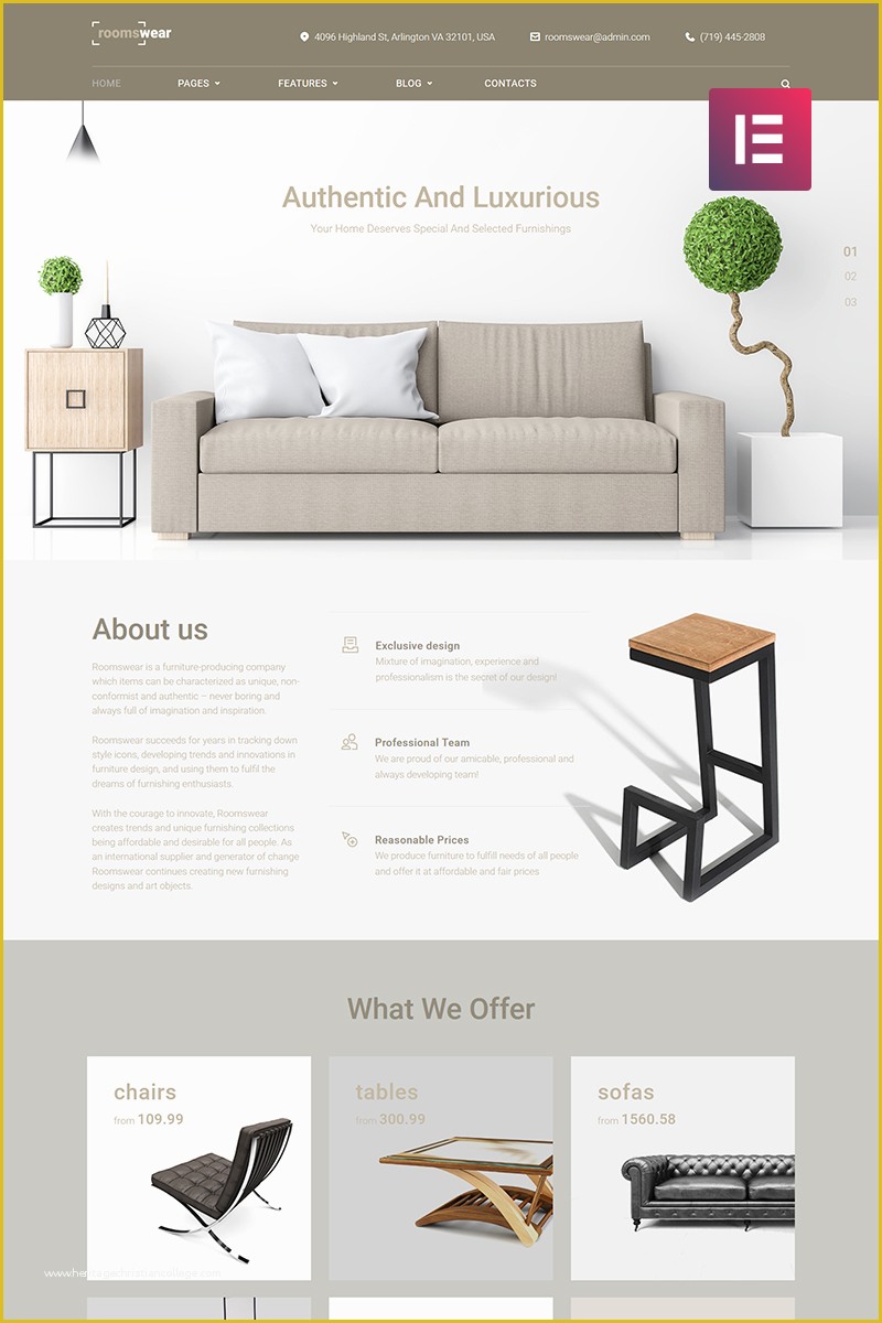 Free Elementor Templates Of Roomswear Furniture Elementor Wordpress theme