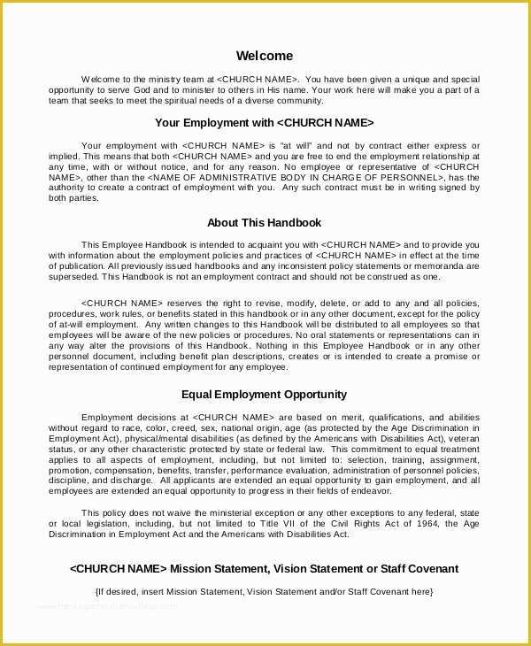 Free Employee Handbook Template Pdf Of Employee Handbook Template 12 Free Sample Example