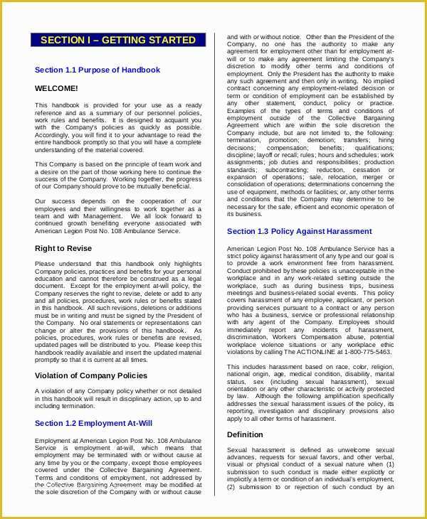 Free Employee Handbook Template Pdf Of Employee Handbook Template 12 Free Sample Example