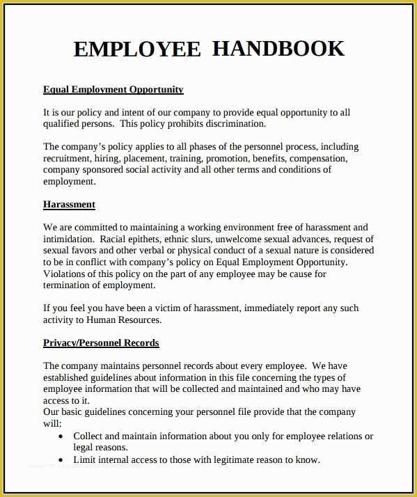 Free Employee Handbook Template Pdf Of Employee Handbook Template Word Free Template Resume