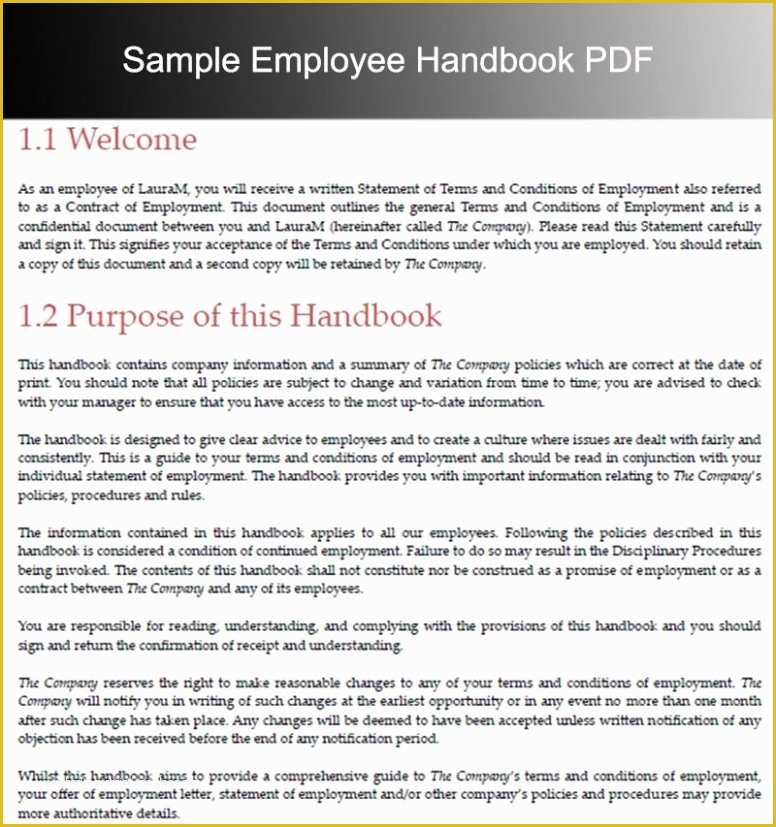 Free Employee Handbook Template Pdf Of Free Employee Handbook Template Pdf Lavanc