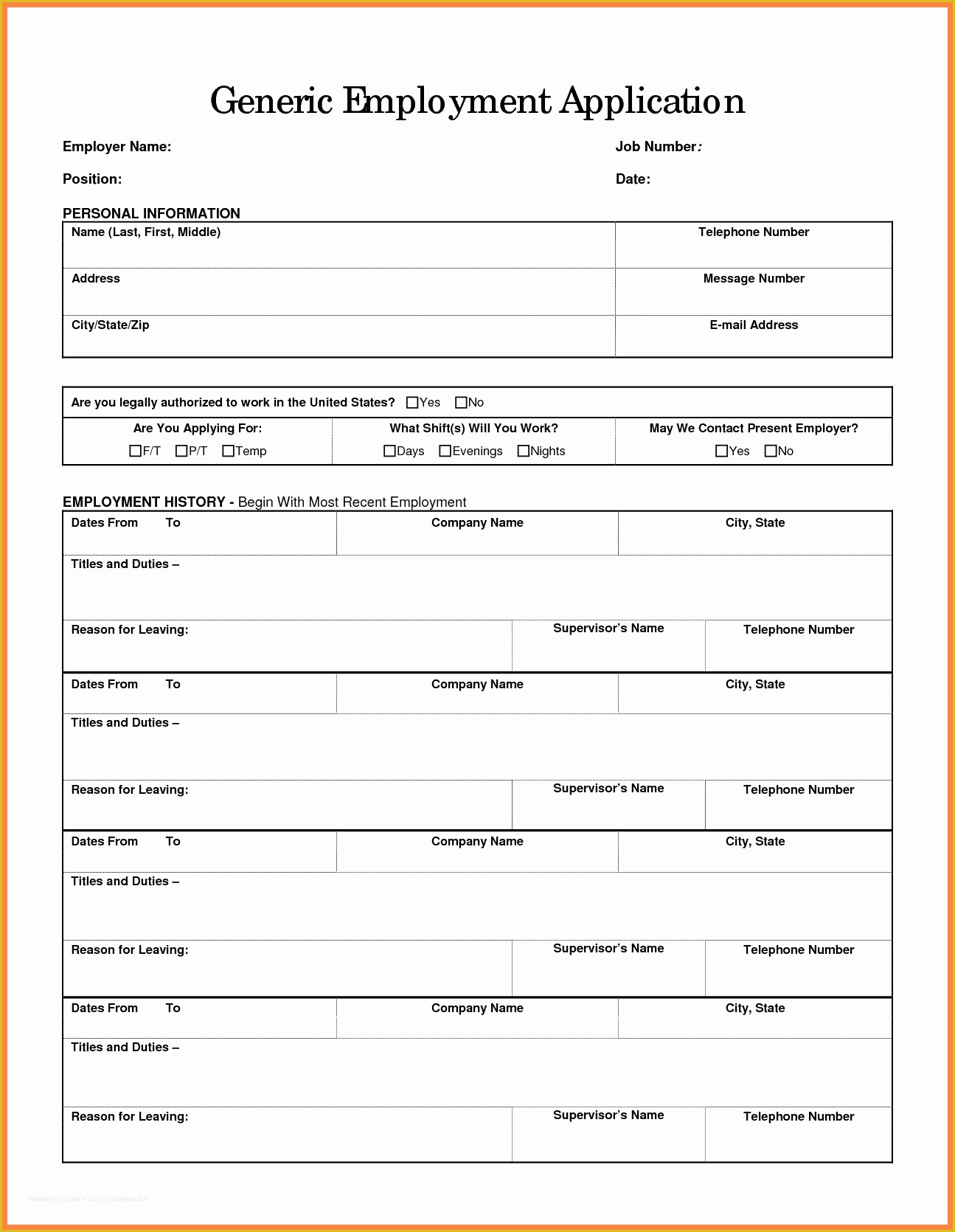 Free Employment Application Template Florida Of 5 General Job Application