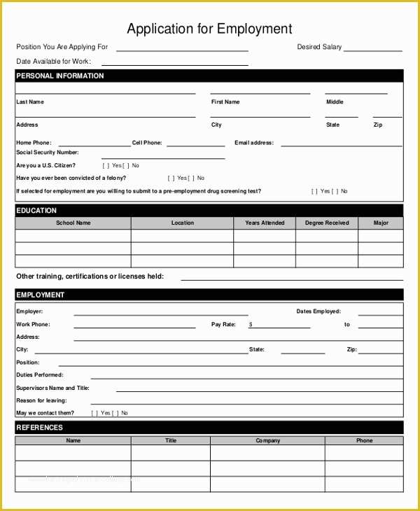 Free Employment Application Template Florida Of Employment Application form Free Download