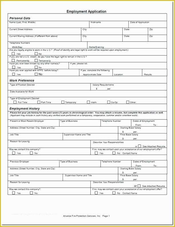 Free Employment Application Template Florida Of Employment Application form Pdf California 7 Free