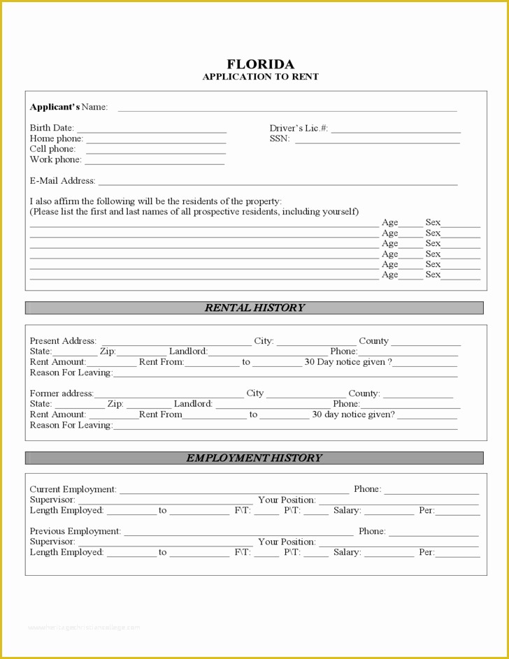 Free Employment Application Template Florida Of Florida Rental Application form Free Download