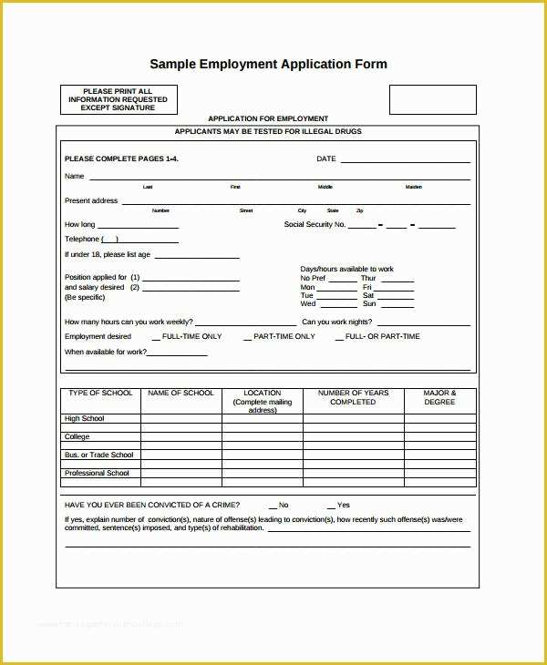 Free Employment Application Template Florida Of Floridaframeandart