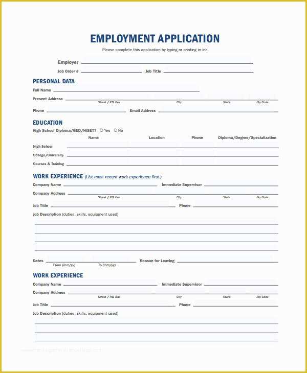 Free Employment Application Template Florida Of Floridaframeandart