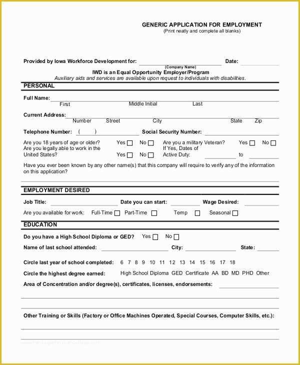 Free Employment Application Template Florida Of Floridaframeandart