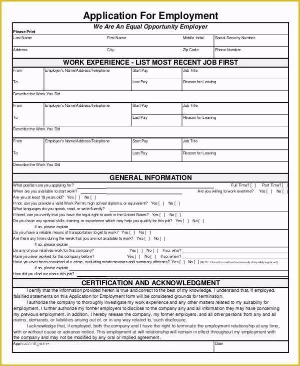 Free Employment Application Template Florida Of Floridaframeandart