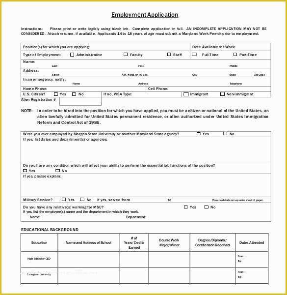 Free Employment Application Template Florida Of Floridaframeandart