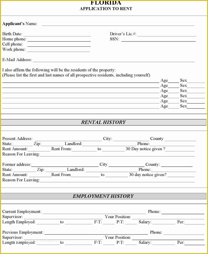 Free Employment Application Template Florida Of Free Florida Rental Application Pdf 130kb