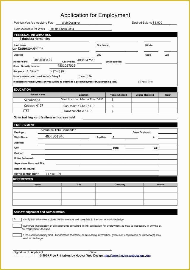 Free Employment Application Template Florida Of Free Printable Job Application form Template form Generic