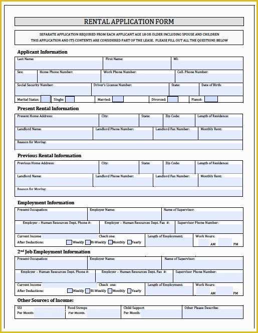 Free Employment Application Template Florida Of Rental Application forms