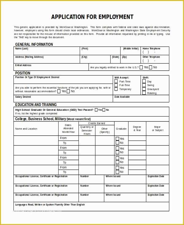 Free Employment Application Template Florida Of Sample Employment Application form 11 Free Documents In