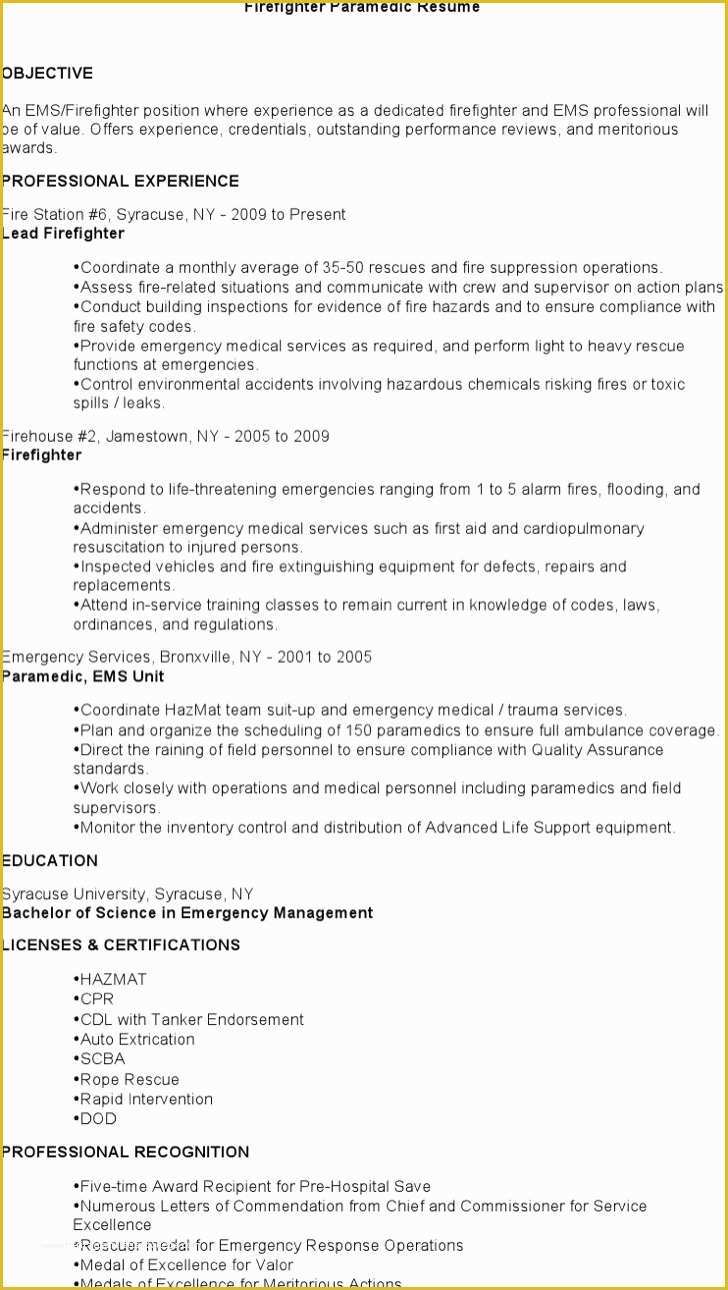 Free Emt Resume Templates Of 7 Firefighter Resume Templates Free Download
