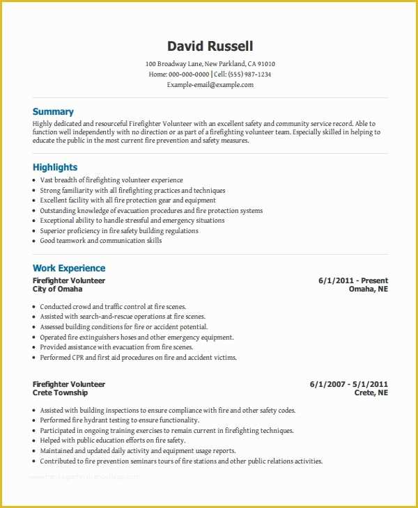 Free Emt Resume Templates Of 7 Firefighter Resume Templates Pdf Doc