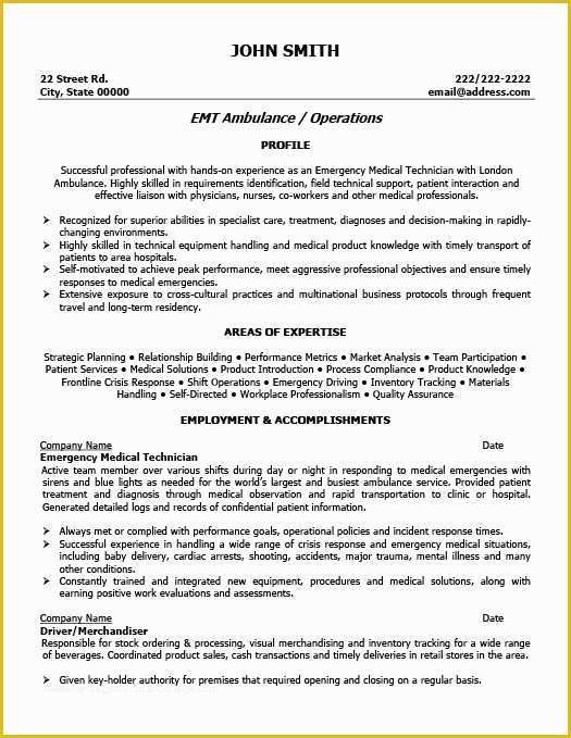 Free Emt Resume Templates Of Emt Basic Resume Best Resume Collection