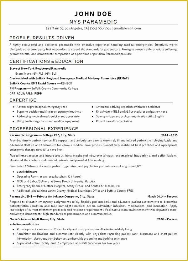Free Emt Resume Templates Of Emt Paramedic Resume Example