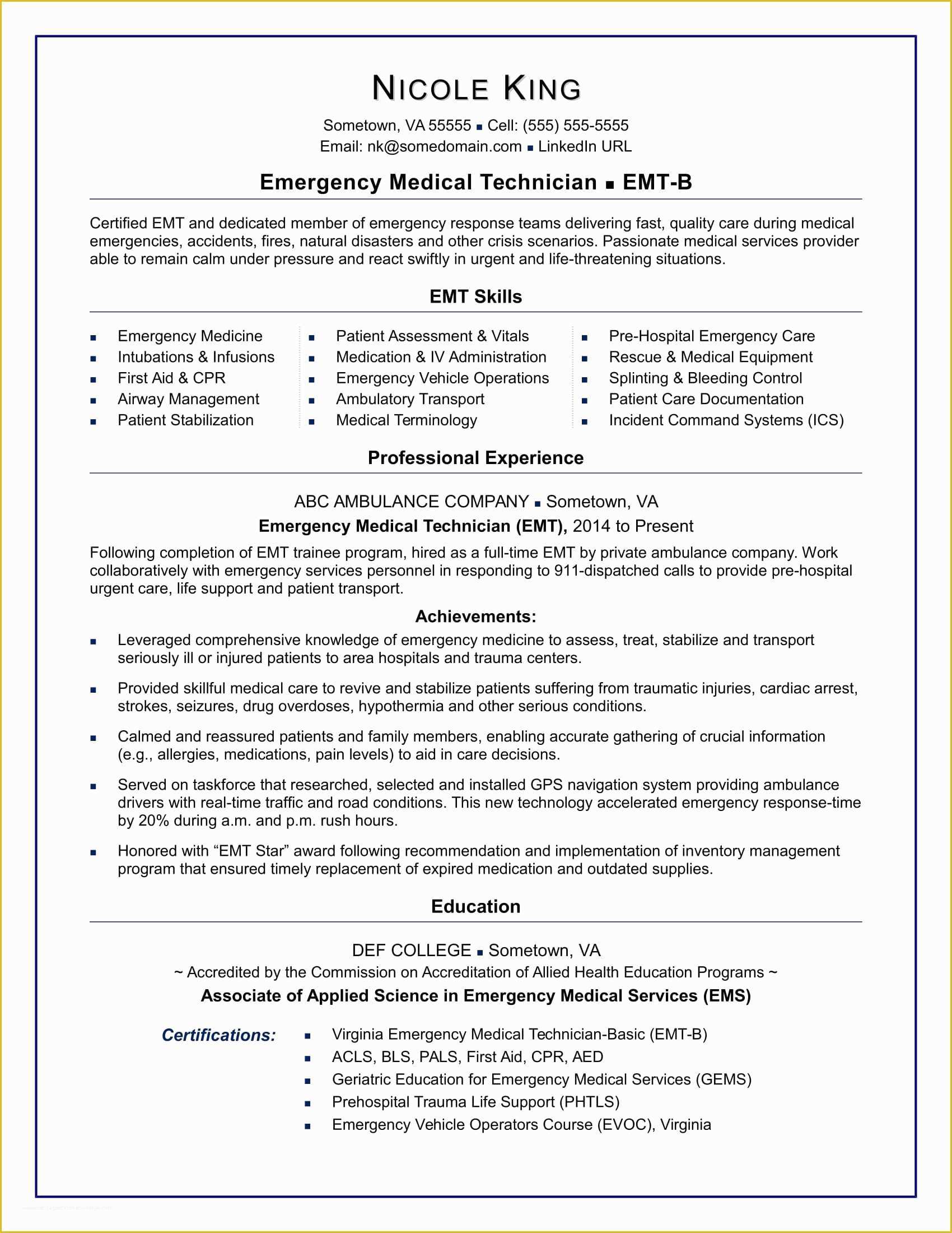 Free Emt Resume Templates Of Emt Resume Sample