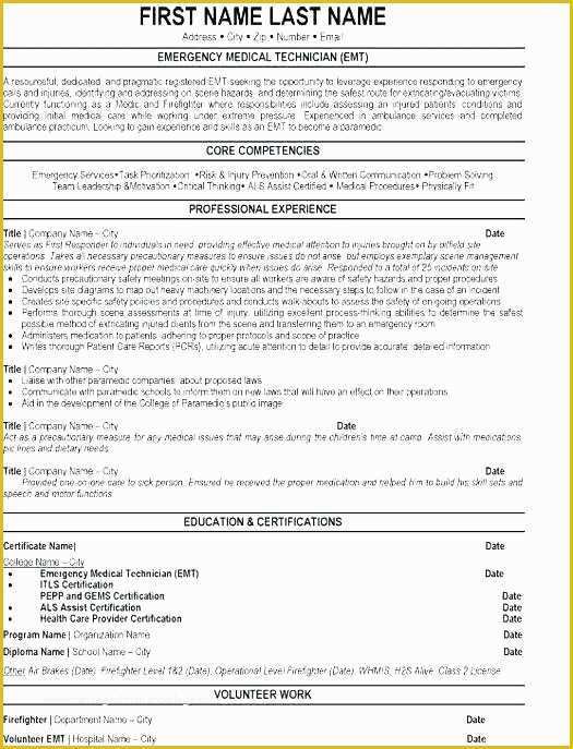 Free Emt Resume Templates Of Emt Resume Template Firefighter Resume Template Resume