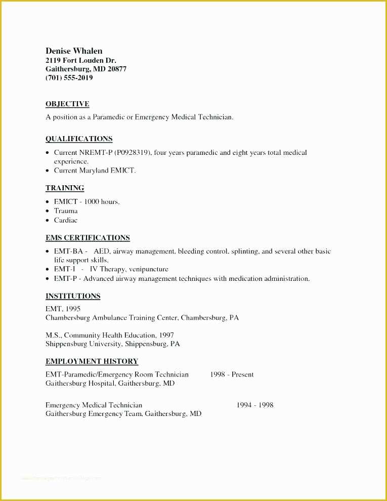 Free Emt Resume Templates Of Emt Resume Template Firefighter Resume Template Resume