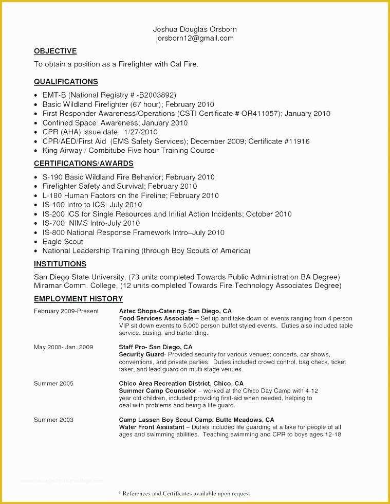 Free Emt Resume Templates Of Emt Resume Template Firefighter Resume Template Resume