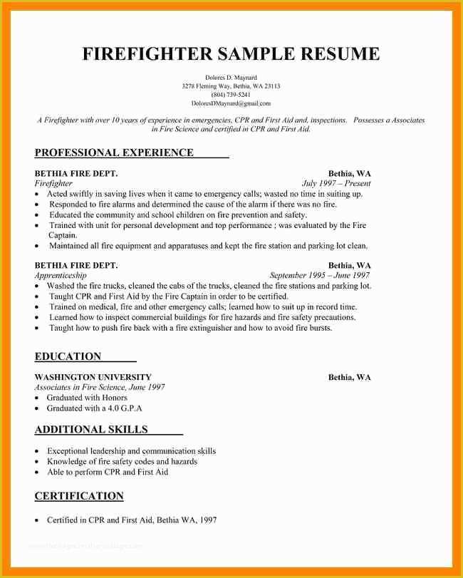 Free Emt Resume Templates Of Firefighter Emt Resume Template