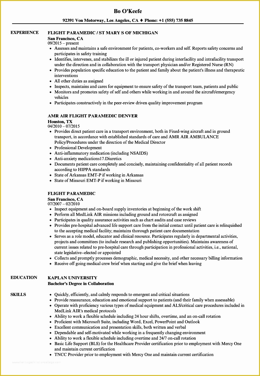 Free Emt Resume Templates Of Nice Paramedic Resume Examples S Emt Resume