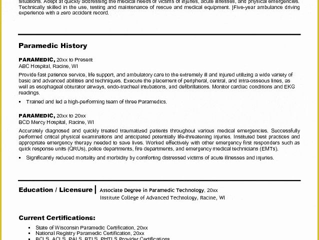 Free Emt Resume Templates Of Paramedic Resume