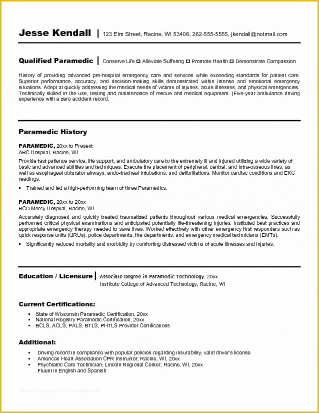 Free Emt Resume Templates Of Paramedic Resume