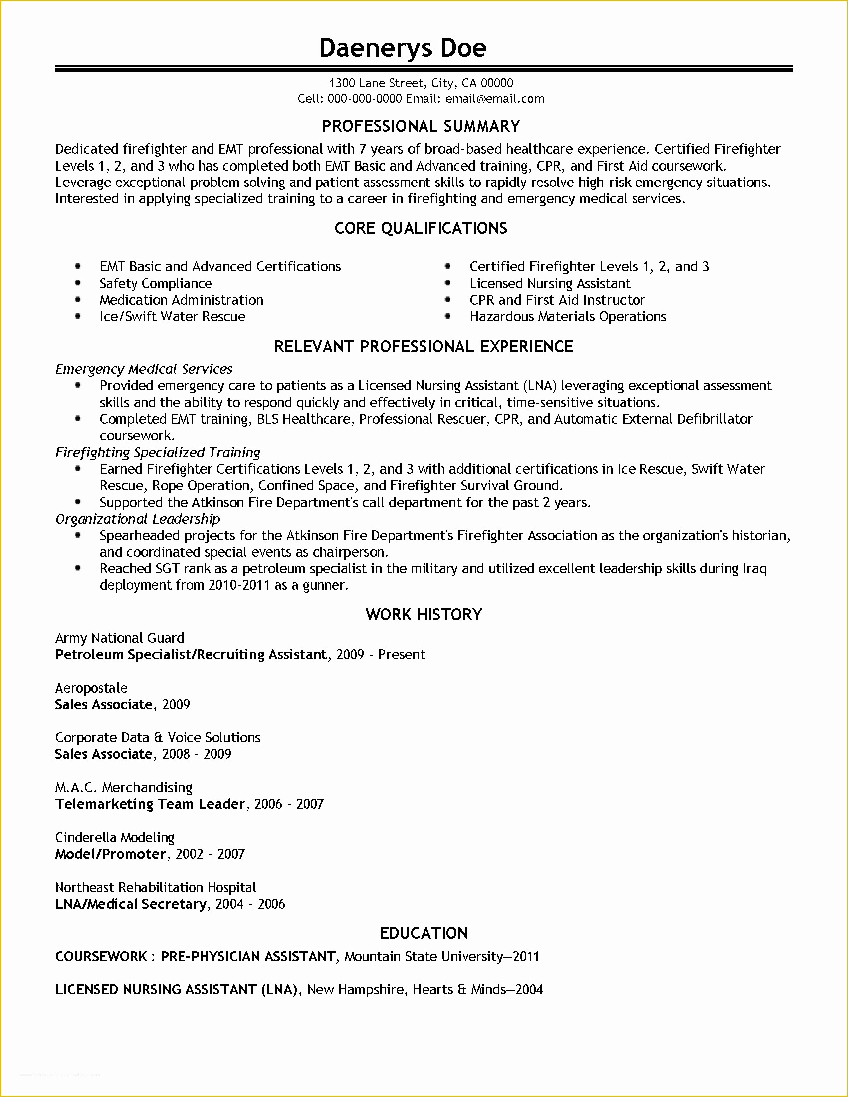 Free Emt Resume Templates Of Professional Emergency Medical Technician Templates to