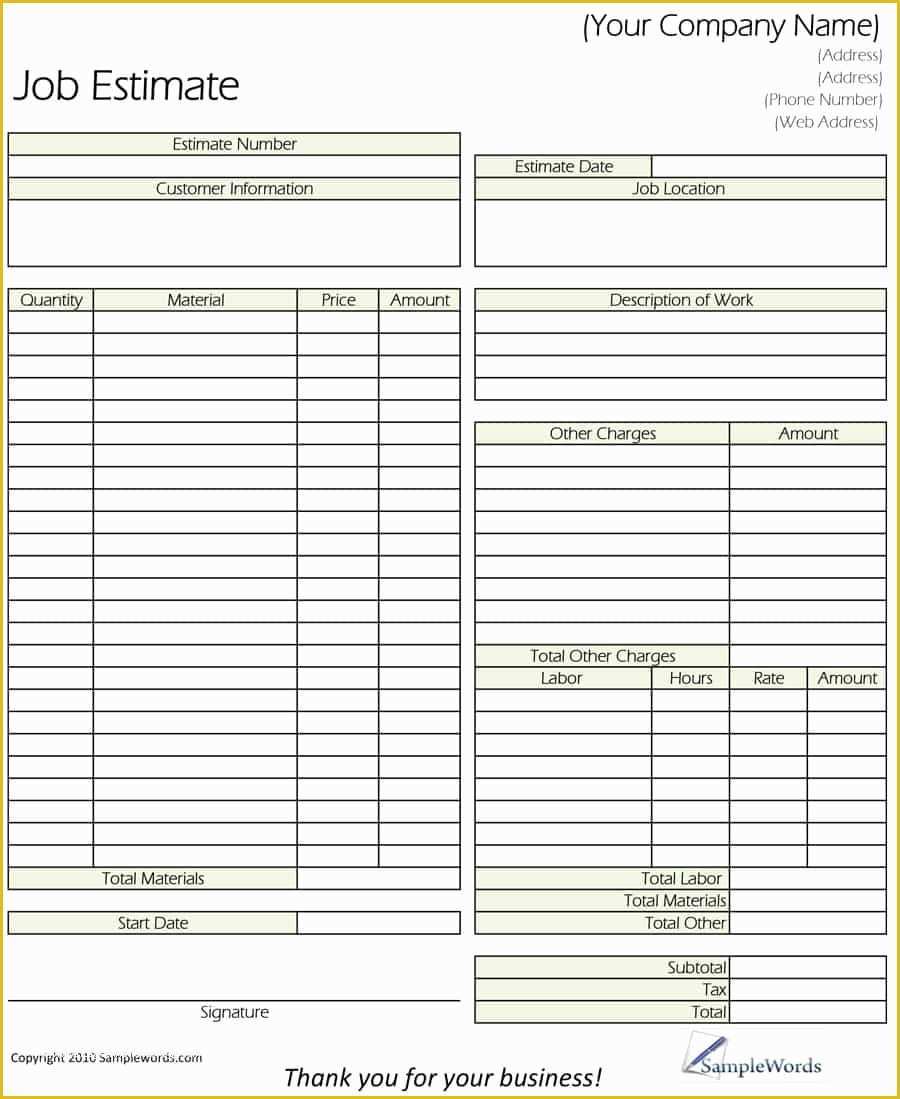 Free Estimate Template Of 12 Job Estimate Templates