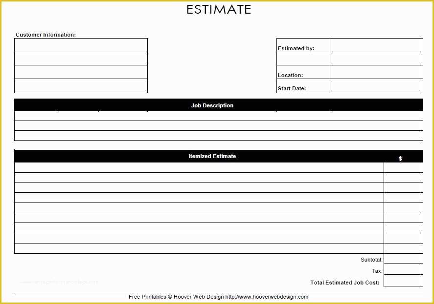 Free Estimate Template Of 13 Free Sample Job Estimate form Printable Samples